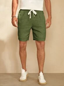 GENTILAND 男士腰部抽繩短褲 - 軍綠色 - 查看 1