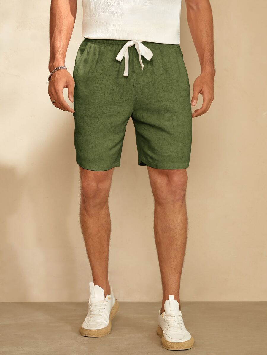 GENTILAND 男士腰部抽繩短褲 - 軍綠色 - 查看 1