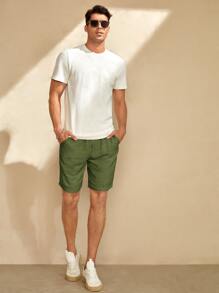 GENTILAND 男士腰部抽繩短褲 - 軍綠色 - 查看 3