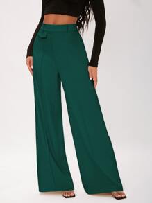 SHEIN Tall Solid Wide Leg Trousers - Dark Green - View 3