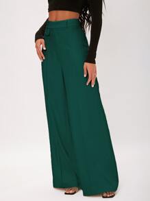 SHEIN Tall Solid Wide Leg Trousers - Dark Green - View 5