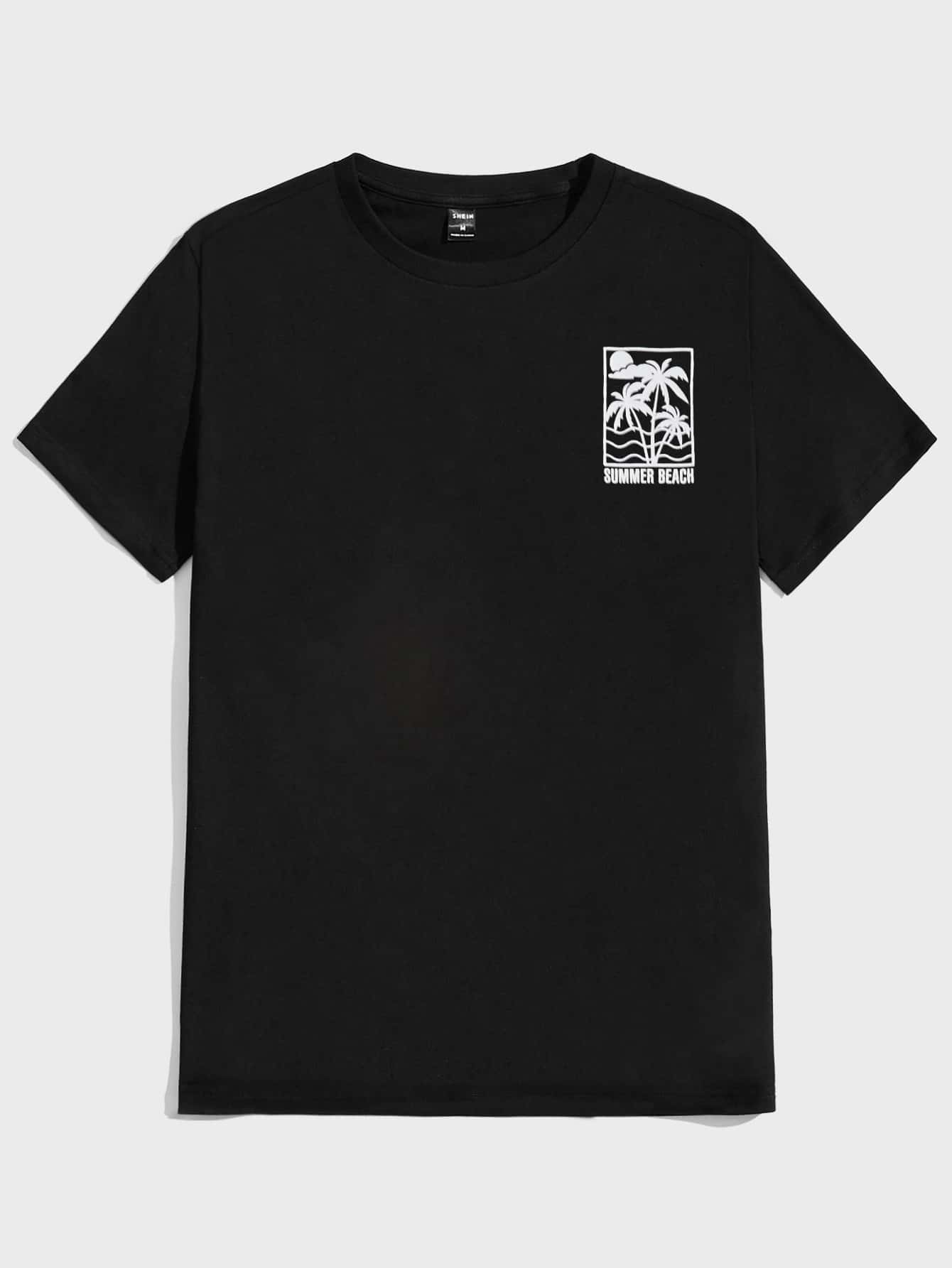 Manfinity RSRT Men Tropical and Letter Graphic Tee - Black - View 1