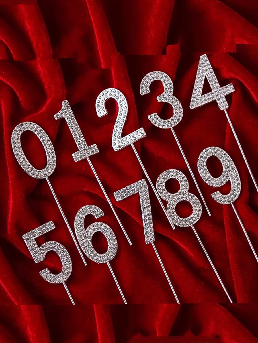 1 pieza Decoración superior de pastel de aleación de hierro, diseño digital decorativo de strass modernista para decoración de pastel de fiesta de cumpleaños