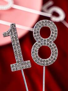 1 pieza Decoración superior de pastel de aleación de hierro, diseño digital decorativo de strass modernista para decoración de pastel de fiesta de cumpleaños