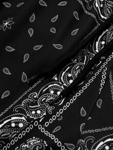 Men Letter & Paisley Scarf Print Drawstring Waist Sports Set, Athletic Suit, Tracksuit - Black - View 3