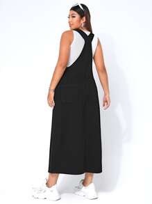 SHEIN EZwear Plus Split Hem Denim Pinafore Dress Without Tee - Black - View 2