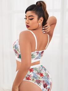 Bộ lót Kích Thước Lớn Tương phản ren In - Nhiều màu - Xem 2