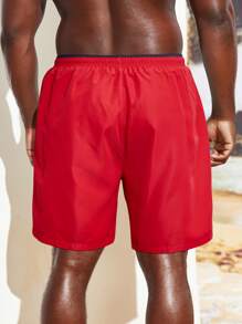 Surfspeed Hombres Shorts de natación de cintura con cordón - Rojo - Ver 2