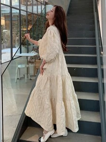 DAZY 素色荷葉邊娃娃裙 - 黃色 - 查看 4