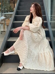 DAZY 素色荷葉邊娃娃裙 - 黃色 - 查看 5