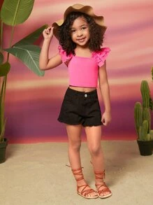 SHEIN 小女童歐根紗荷葉邊背心上衣