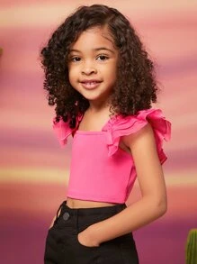 SHEIN 小女童歐根紗荷葉邊背心上衣