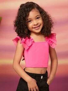 SHEIN 小女童歐根紗荷葉邊背心上衣