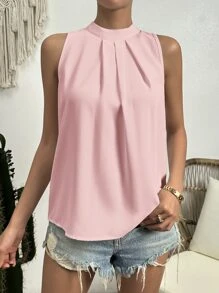 SHEIN Clasi 素色後鎖孔無袖襯衫 - 粉色 - 查看 3