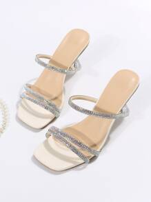 Women's Fashion Rhinestone Strap Crystal Heel Red Sandals For Summer - Silver - View 4