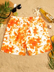 Manfinity Hombres Shorts de natación de tie dye de cintura con cordón - Naranja - Ver 2