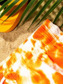 Manfinity Hombres Shorts de natación de tie dye de cintura con cordón - Naranja - Ver 5