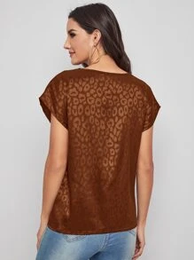 SHEIN Clasi Batwing Sleeve Leopard Jacquard Top - Rust Brown - View 2