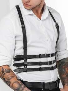 1pc Men Studded Decor Square Buckle Fashion Harness Belt - Black - View 4