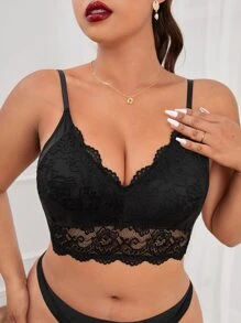 Hơn Ren hoa Áo ngực thường dài Đồ lót - màu đen - Xem 4