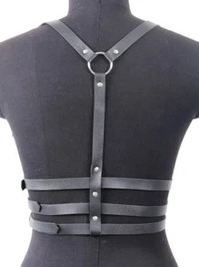 1pc Men Studded Decor Square Buckle Fashion Harness Belt - Black - View 5