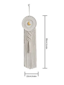 1入組米色壁掛時尚面料月亮裝飾編織家居掛飾