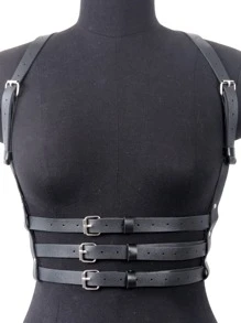 1pc Men Studded Decor Square Buckle Fashion Harness Belt - Black - View 6