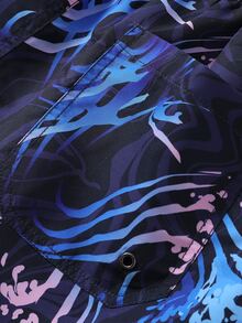 Manfinity Hombres Shorts de natación con estampado de cintura con cordón - Azul Marino - Ver 4