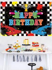 1pc Slogan Graphic Background Cloth, Modern Car & Slogan Graphic Photobooth Background For Birthday Party - Multicolor - View 1