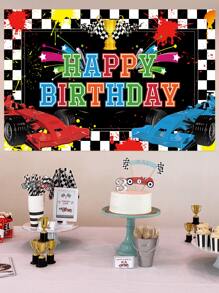 1pc Slogan Graphic Background Cloth, Modern Car & Slogan Graphic Photobooth Background For Birthday Party - Multicolor - View 2