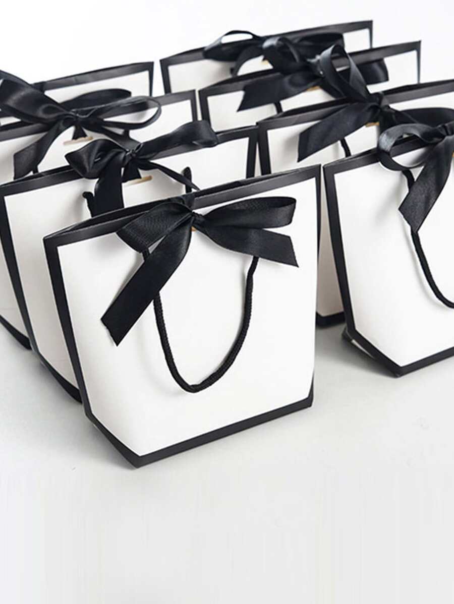 5入組/套紙禮品袋現代蝴蝶結裝飾禮品包裝袋適合派對 - 白色 - 查看 1