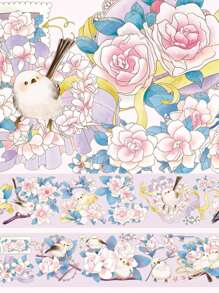 1卷花卉圖案美紋紙膠帶用於DIY工藝裝飾浪漫多用途和紙膠帶 - 淺粉色 - 查看 1