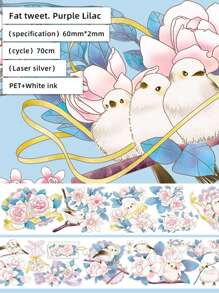 1卷花卉圖案美紋紙膠帶用於DIY工藝裝飾浪漫多用途和紙膠帶 - 淺粉色 - 查看 3