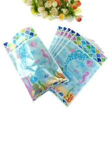 10入組水下美人魚尾巴塑料禮品袋,派對禮品必備 - 彩色 - 查看 2