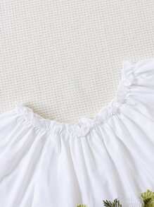 SHEIN 嬰兒貼花褶邊插肩袖連衣裙 - 白色 - 查看 3