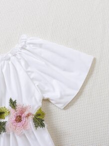 SHEIN 嬰兒貼花褶邊插肩袖連衣裙 - 白色 - 查看 4