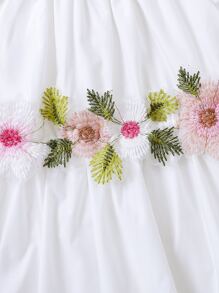 SHEIN 嬰兒貼花褶邊插肩袖連衣裙 - 白色 - 查看 5