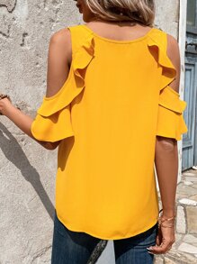 SHEIN Clasi Casual Eenkleurig Blouse Uitgeknipt Rimpeling