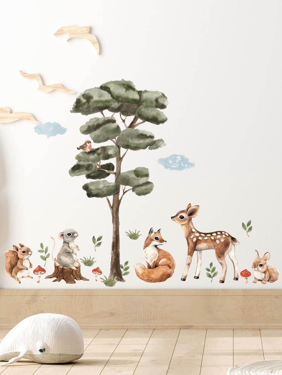 2pcs/set PVC Wall Decal, Animal & Tree Pattern Wall Sticker For Home Wall Decor - Multicolor - View 1