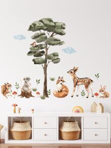 2pcs/set PVC Wall Decal, Animal & Tree Pattern Wall Sticker For Home Wall Decor - Multicolor - View 2