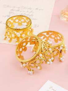 2pcs/set Zinc Alloy Cake Decoration, Creative Crown Design Faux Pearl Decor Cake Card For Party - Gold - View 2