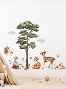 2pcs/set PVC Wall Decal, Animal & Tree Pattern Wall Sticker For Home Wall Decor - Multicolor - View 5