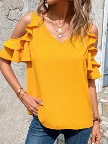 SHEIN Clasi Casual Eenkleurig Blouse Uitgeknipt Rimpeling