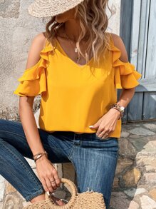 SHEIN Clasi Casual Eenkleurig Blouse Uitgeknipt Rimpeling