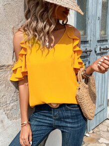 SHEIN Clasi Casual Eenkleurig Blouse Uitgeknipt Rimpeling