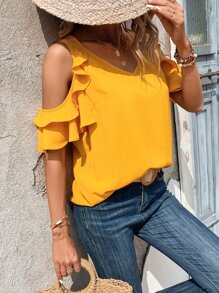 SHEIN Clasi Casual Eenkleurig Blouse Uitgeknipt Rimpeling