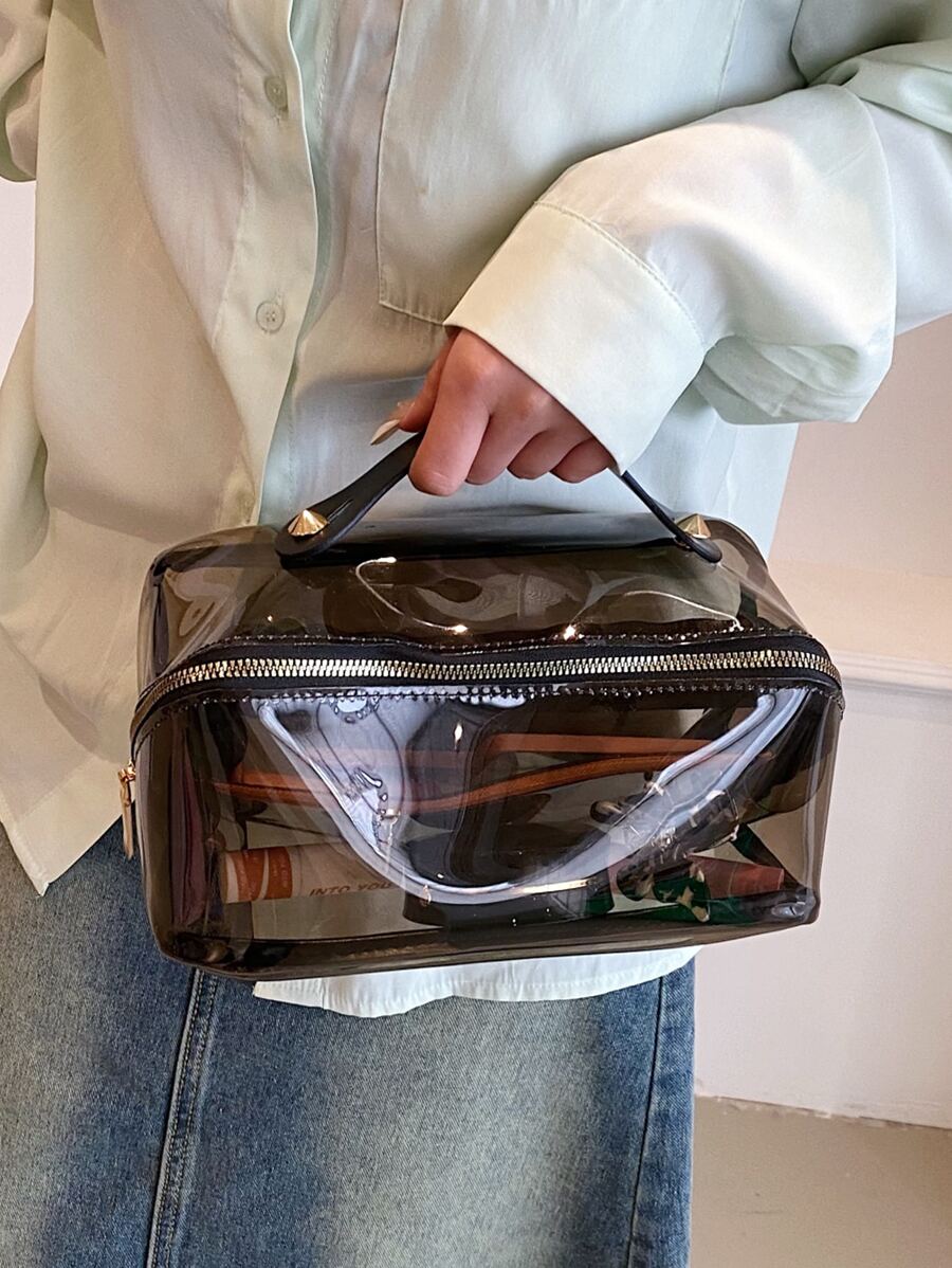 Clear Make Up Bag Pvc For Traveling Toiletry Cosmetic Bag Wash Bag Makeup Bag Storage Bag For Women Cruise Essential Back To School Supplies - Coffee Brown - View 1