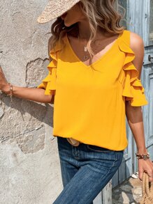 SHEIN Clasi Casual Eenkleurig Blouse Uitgeknipt Rimpeling