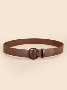 1pc Women Round Buckle Fashion Belt Summer, School Fall, Autumn, Halloween - Coffee Brown - View 2