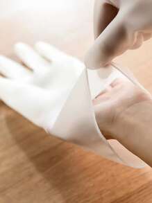 2pcs Solid Color Household Glove, Simple White PVC Waterproof Durable Kitchen Glove For Kitchen - White - View 3